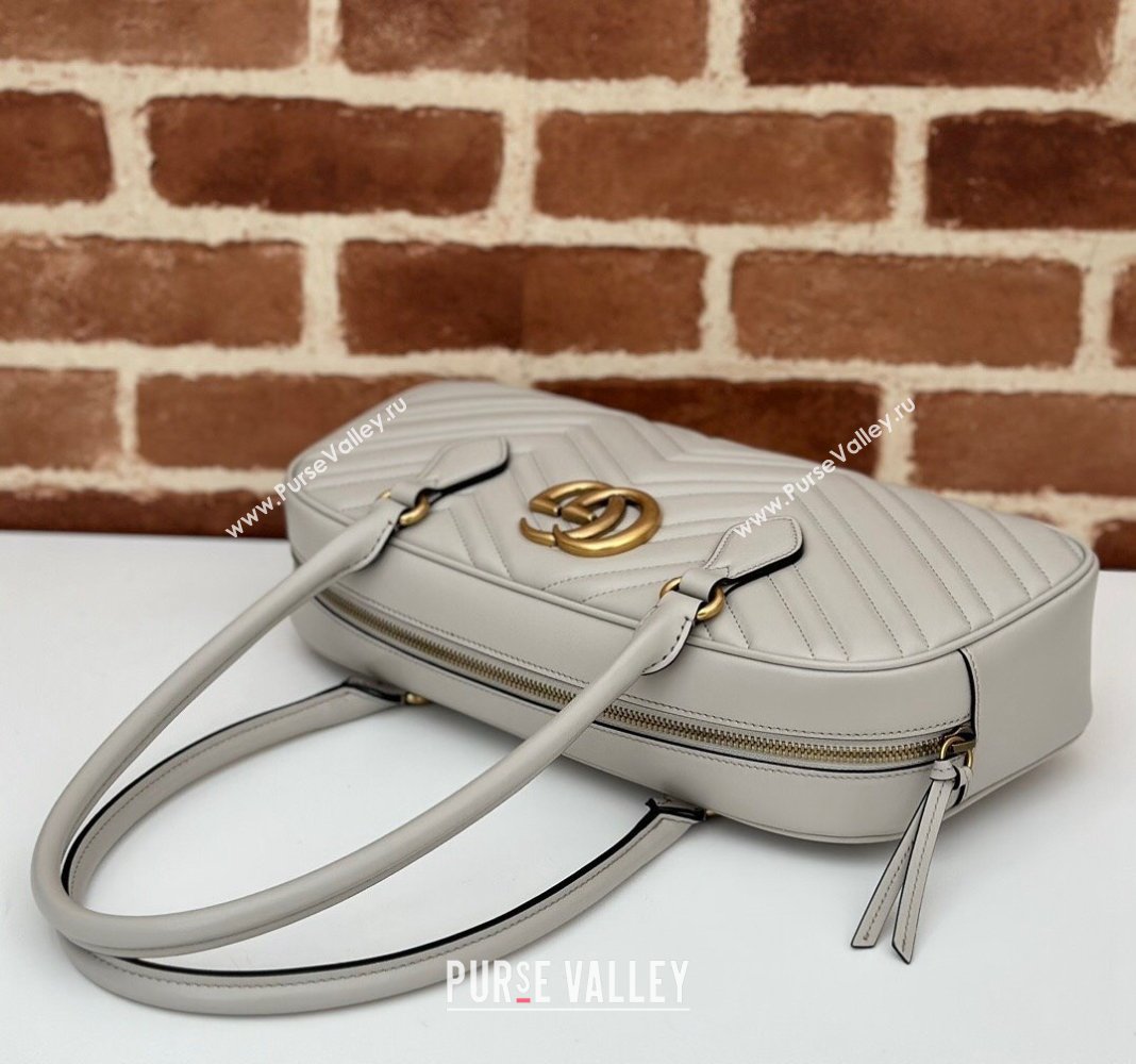 Gucci GG Marmont Leather Medium Top handle bag Light Grey 2024 795218 (DLH-240522006)