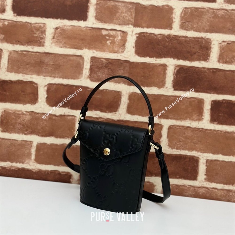 Gucci GG Leather Super Mini Top Handle bag Black 2024 772795 (DLH-240521103)