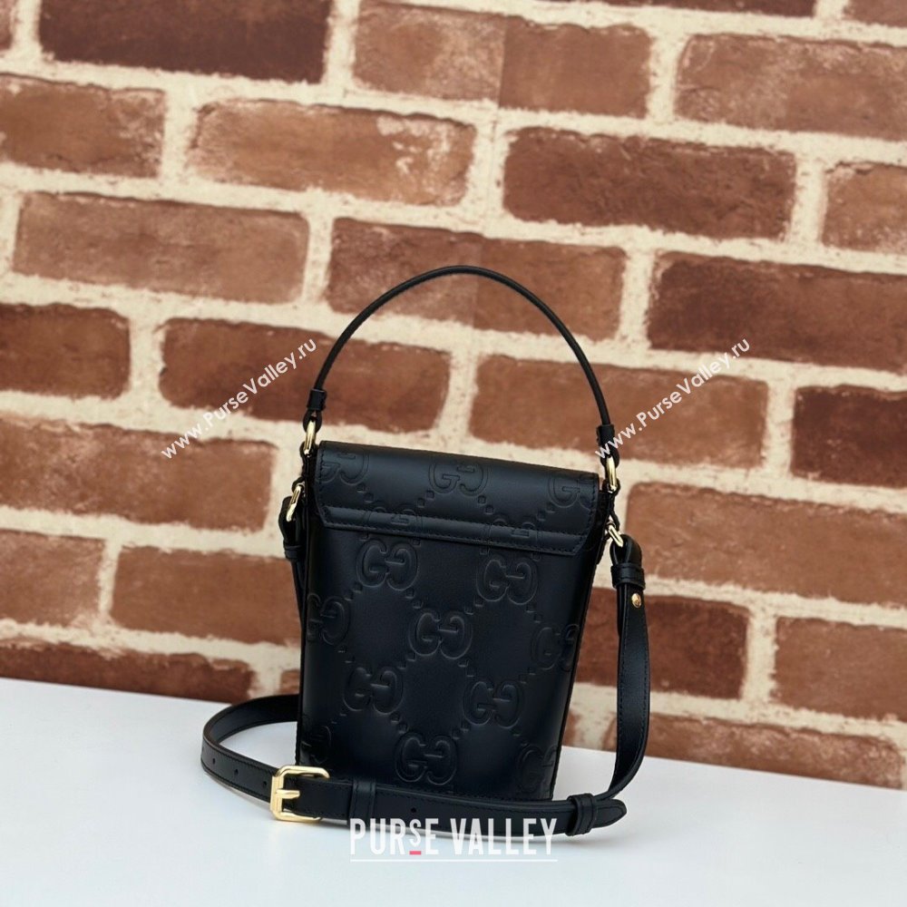 Gucci GG Leather Super Mini Top Handle bag Black 2024 772795 (DLH-240521103)