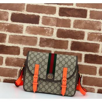 Gucci Ophidia GG Canvas Crossbody Bag with Fluorescent Orange Leather Trim 2024 792376 (DLH-240522038)