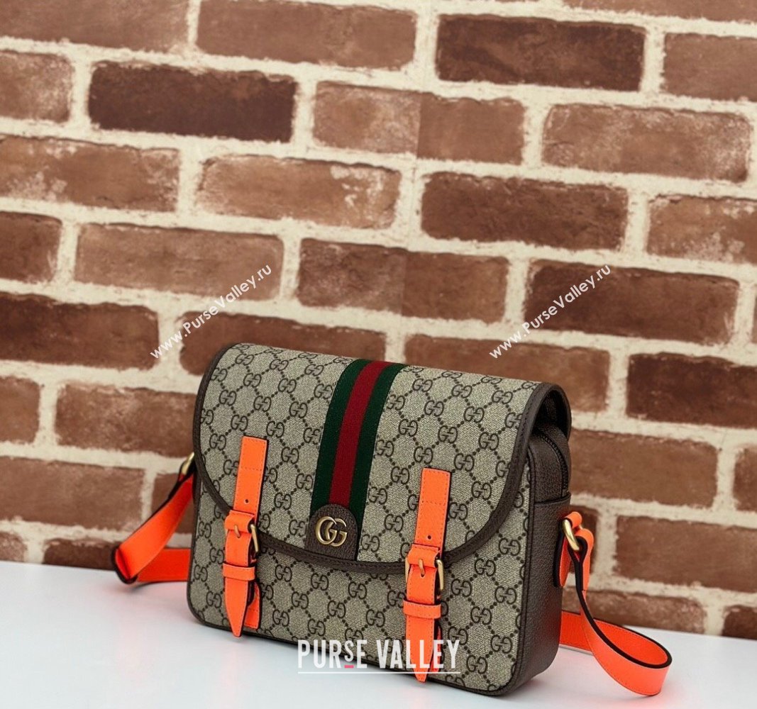 Gucci Ophidia GG Canvas Crossbody Bag with Fluorescent Orange Leather Trim 2024 792376 (DLH-240522038)