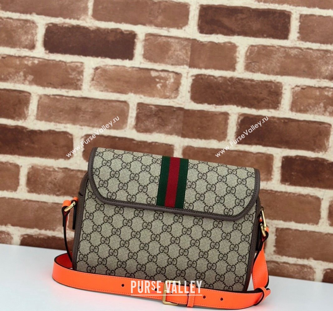 Gucci Ophidia GG Canvas Crossbody Bag with Fluorescent Orange Leather Trim 2024 792376 (DLH-240522038)