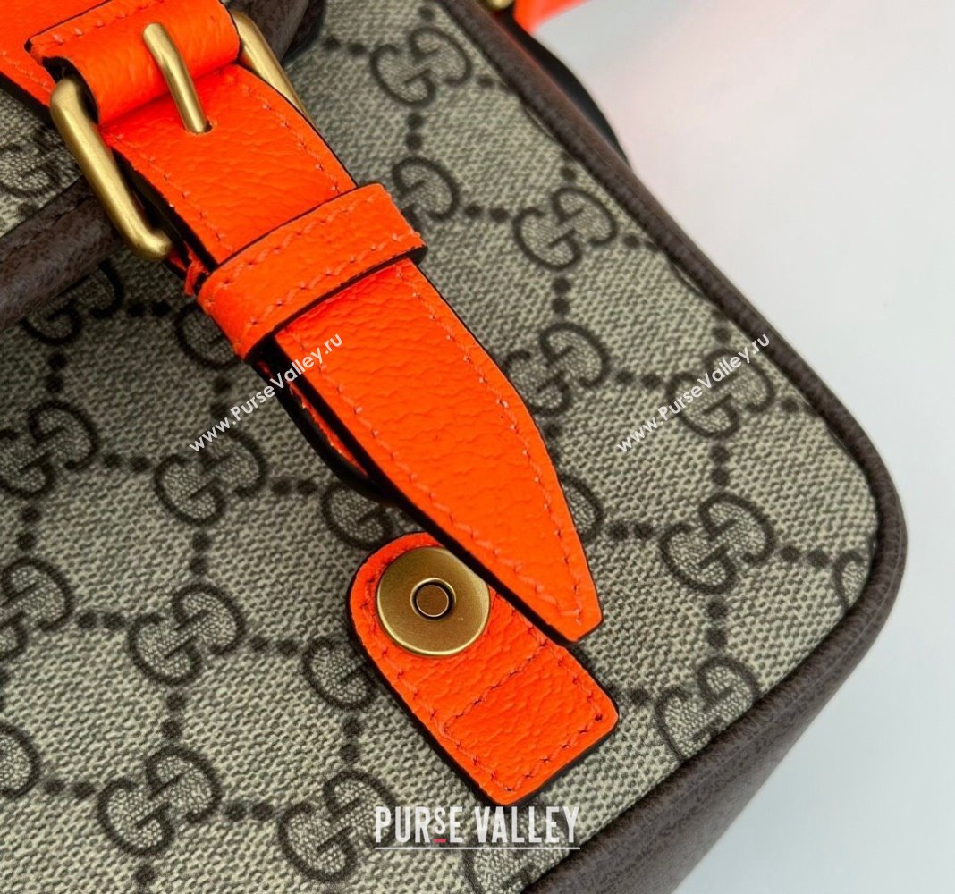 Gucci Ophidia GG Canvas Crossbody Bag with Fluorescent Orange Leather Trim 2024 792376 (DLH-240522038)