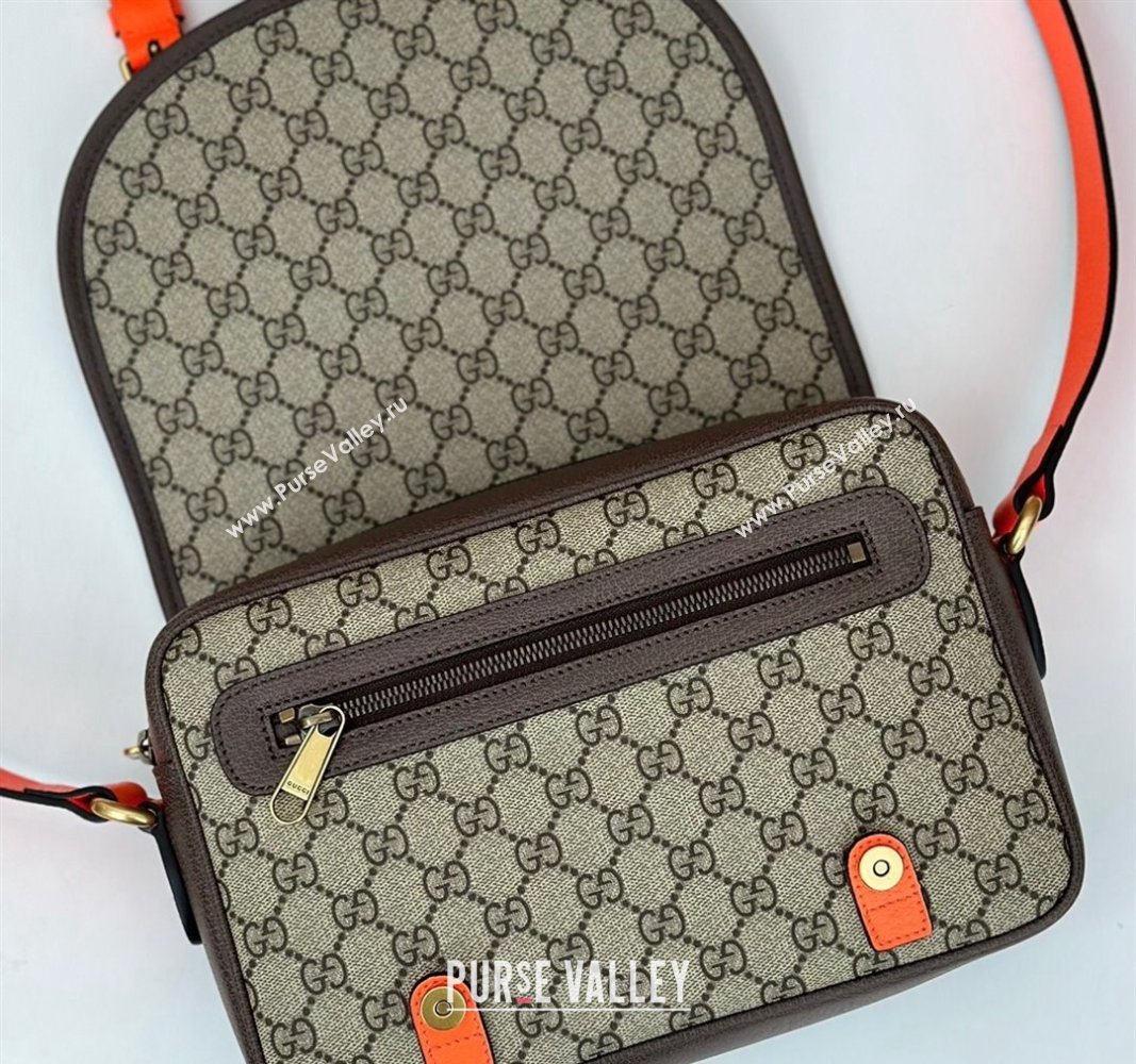 Gucci Ophidia GG Canvas Crossbody Bag with Fluorescent Orange Leather Trim 2024 792376 (DLH-240522038)