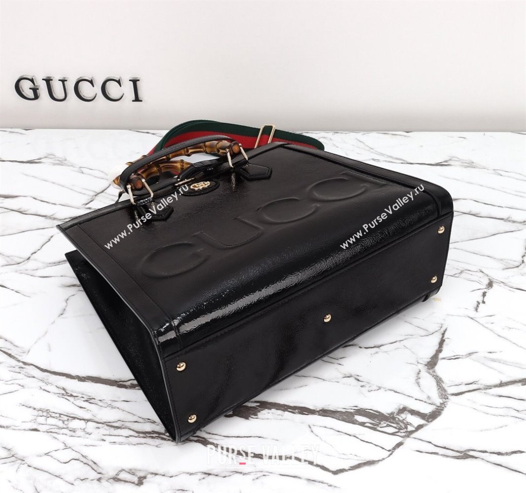 Gucci Diana Medium Tote Bag 678842 in Crinkled Patent Leather Black 2024 (DLH-240522028)