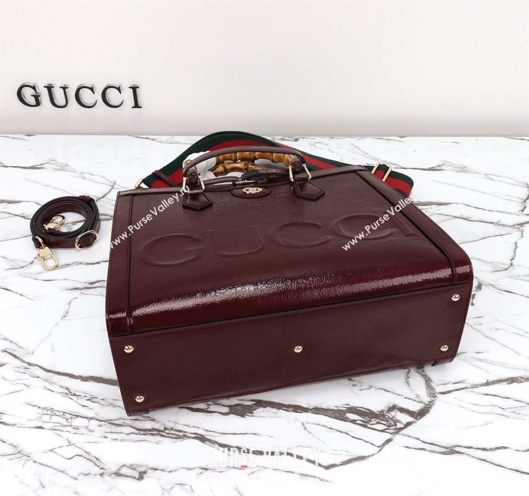 Gucci Diana Medium Tote Bag 678842 in Crinkled Patent Leather Burgundy 2024 (DLH-240522029)