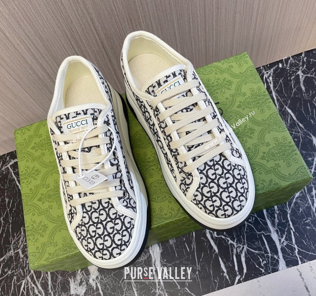 Gucci Tennis 1977 GG Canvas Jacquard Low-top Platform Sneakers 5cm Black/White 2024 0605 (MD-240605001)