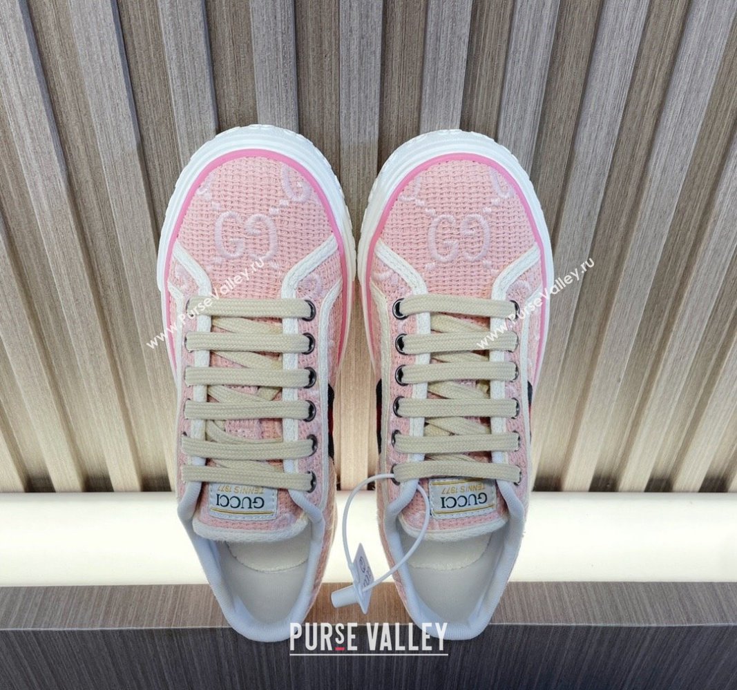 Gucci Tennis 1977 Low-top Sneakers in GG Embroidered Crochet Cotton Light Pink 2024 0605 (MD-240605012)