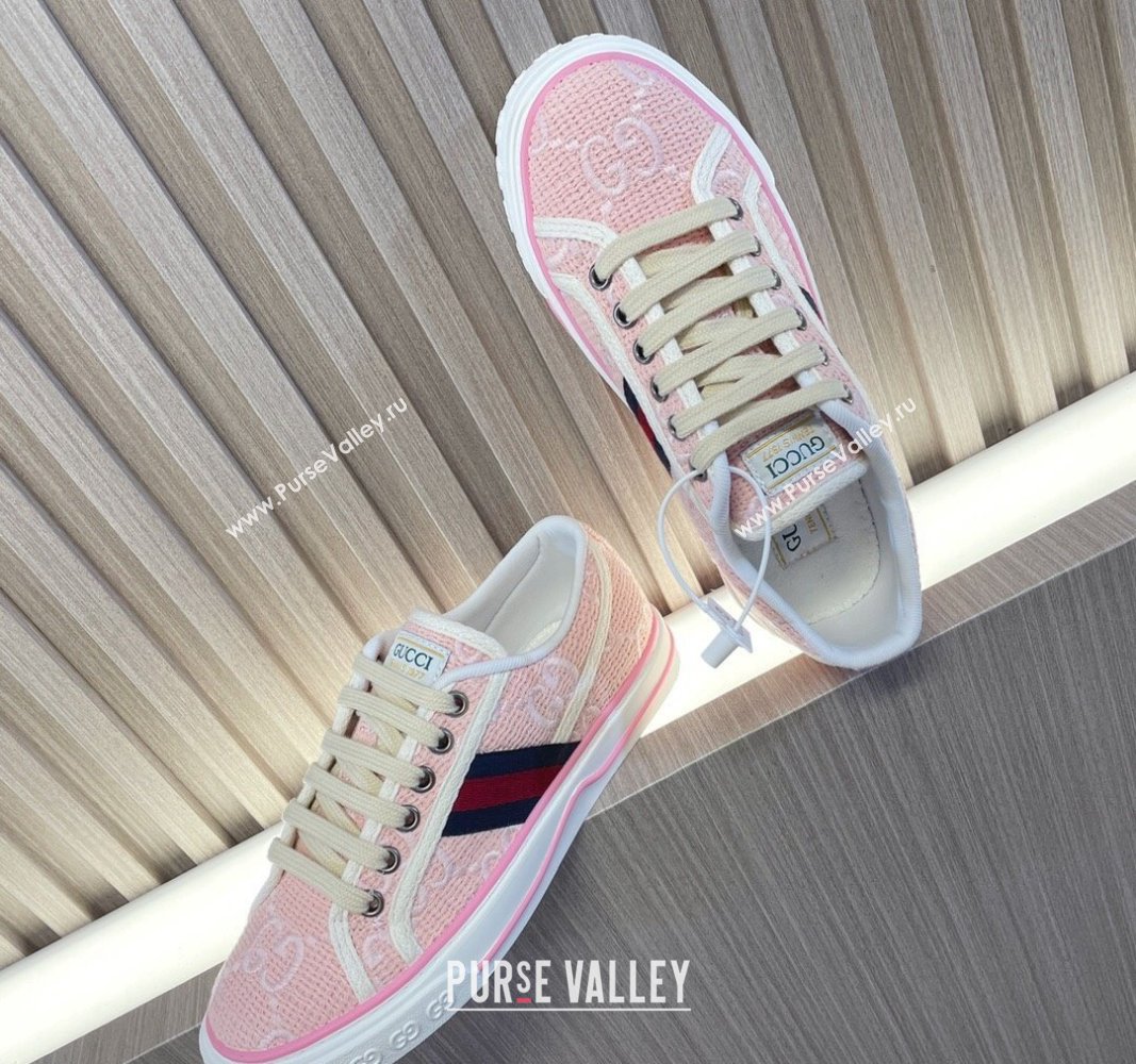 Gucci Tennis 1977 Low-top Sneakers in GG Embroidered Crochet Cotton Light Pink 2024 0605 (MD-240605012)