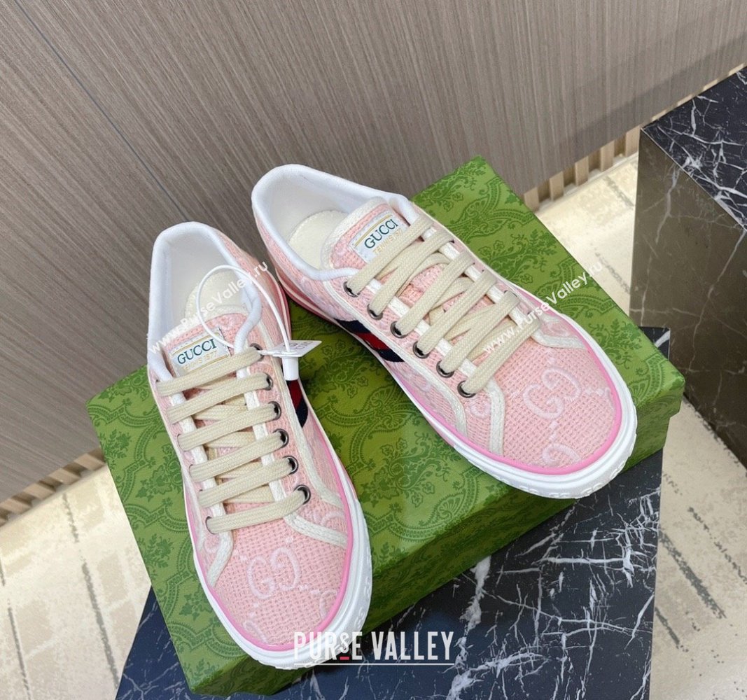 Gucci Tennis 1977 Low-top Sneakers in GG Embroidered Crochet Cotton Light Pink 2024 0605 (MD-240605012)