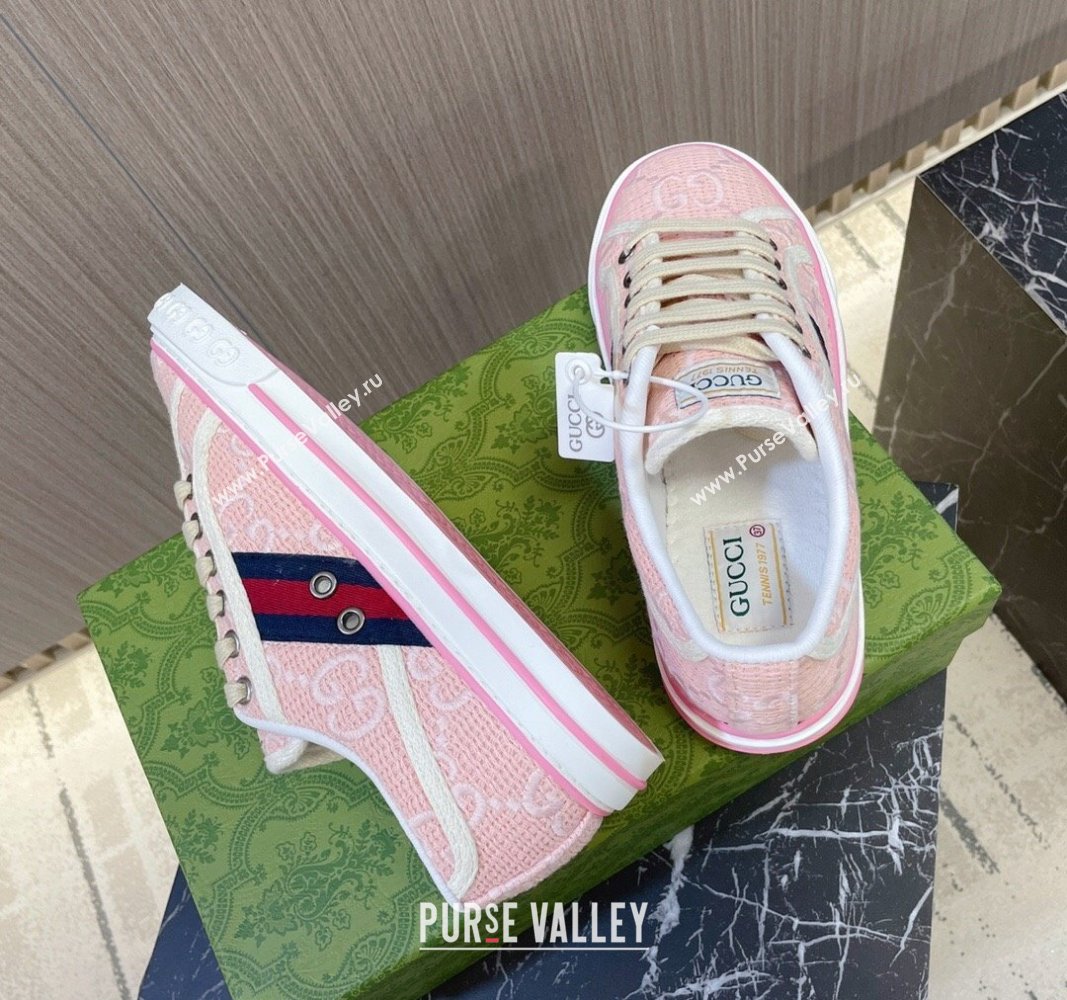 Gucci Tennis 1977 Low-top Sneakers in GG Embroidered Crochet Cotton Light Pink 2024 0605 (MD-240605012)