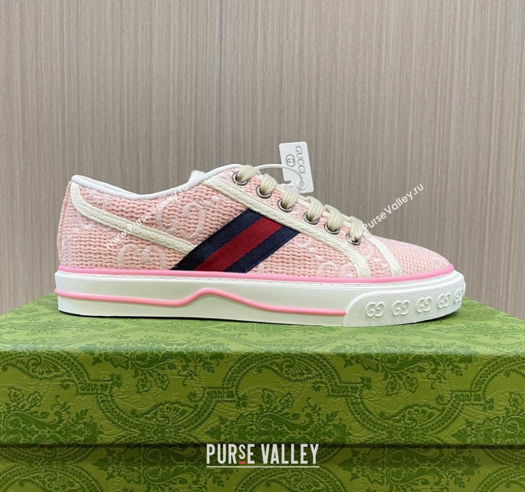 Gucci Tennis 1977 Low-top Sneakers in GG Embroidered Crochet Cotton Light Pink 2024 0605 (MD-240605012)