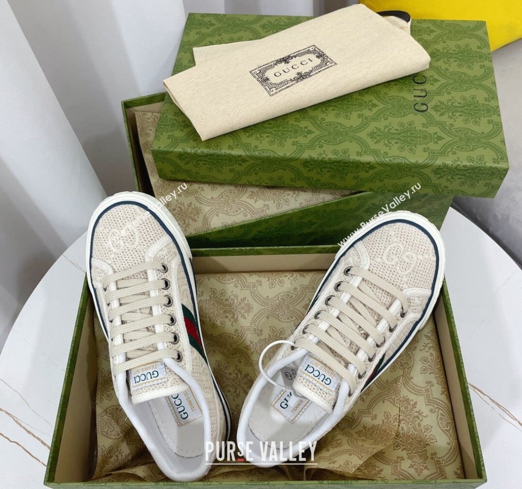 Gucci Tennis 1977 Low-top Sneakers in GG Embroidered Crochet Cotton Beige 2024 0605 (MD-240605013)