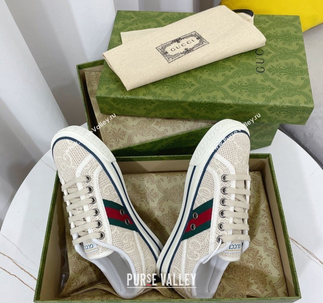 Gucci Tennis 1977 Low-top Sneakers in GG Embroidered Crochet Cotton Beige 2024 0605 (MD-240605013)