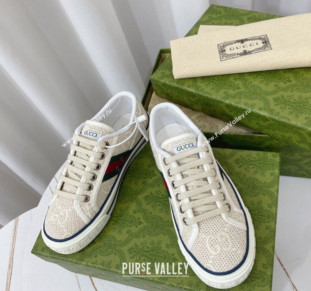 Gucci Tennis 1977 Low-top Sneakers in GG Embroidered Crochet Cotton Beige 2024 0605 (MD-240605013)