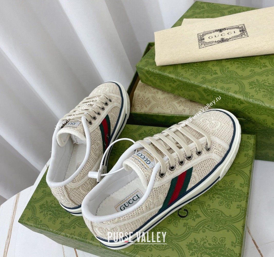 Gucci Tennis 1977 Low-top Sneakers in GG Embroidered Crochet Cotton Beige 2024 0605 (MD-240605013)