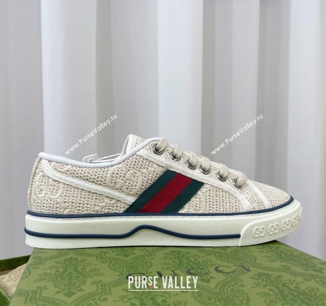 Gucci Tennis 1977 Low-top Sneakers in GG Embroidered Crochet Cotton Beige 2024 0605 (MD-240605013)