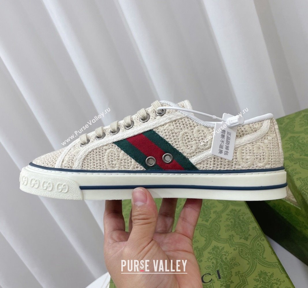 Gucci Tennis 1977 Low-top Sneakers in GG Embroidered Crochet Cotton Beige 2024 0605 (MD-240605013)