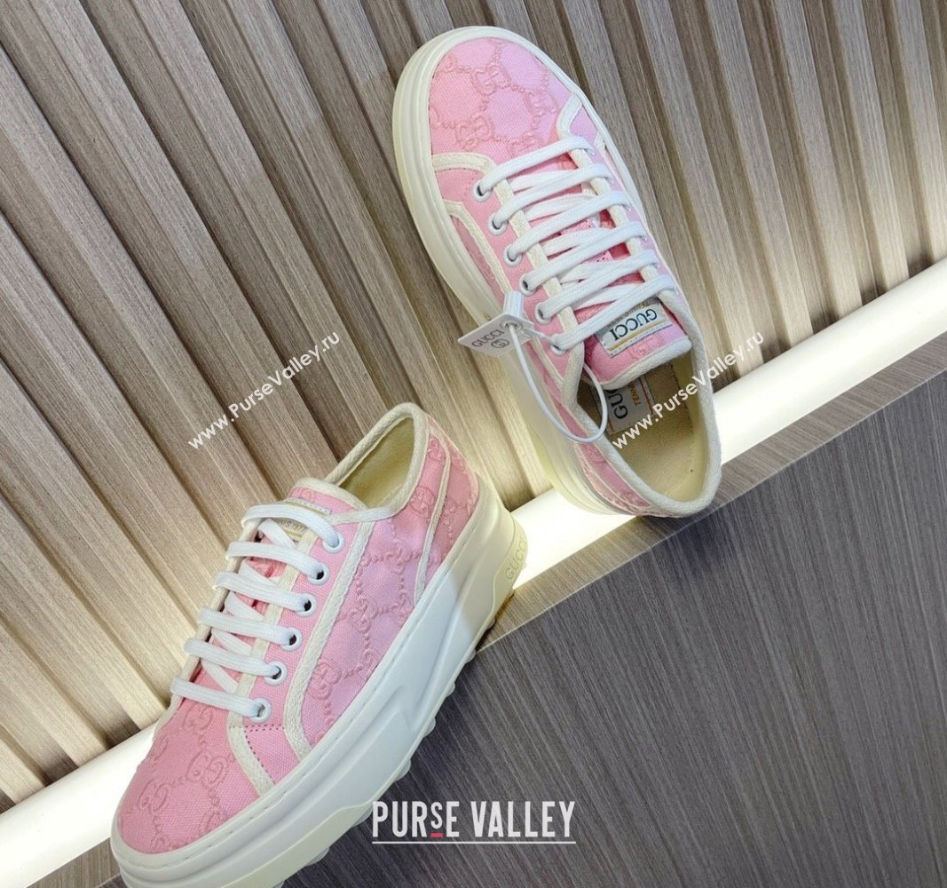 Gucci Tennis 1977 GG Embroidered Canvas Low-top Platform Sneakers 5cm Pink 2024 0605 (MD-240605002)