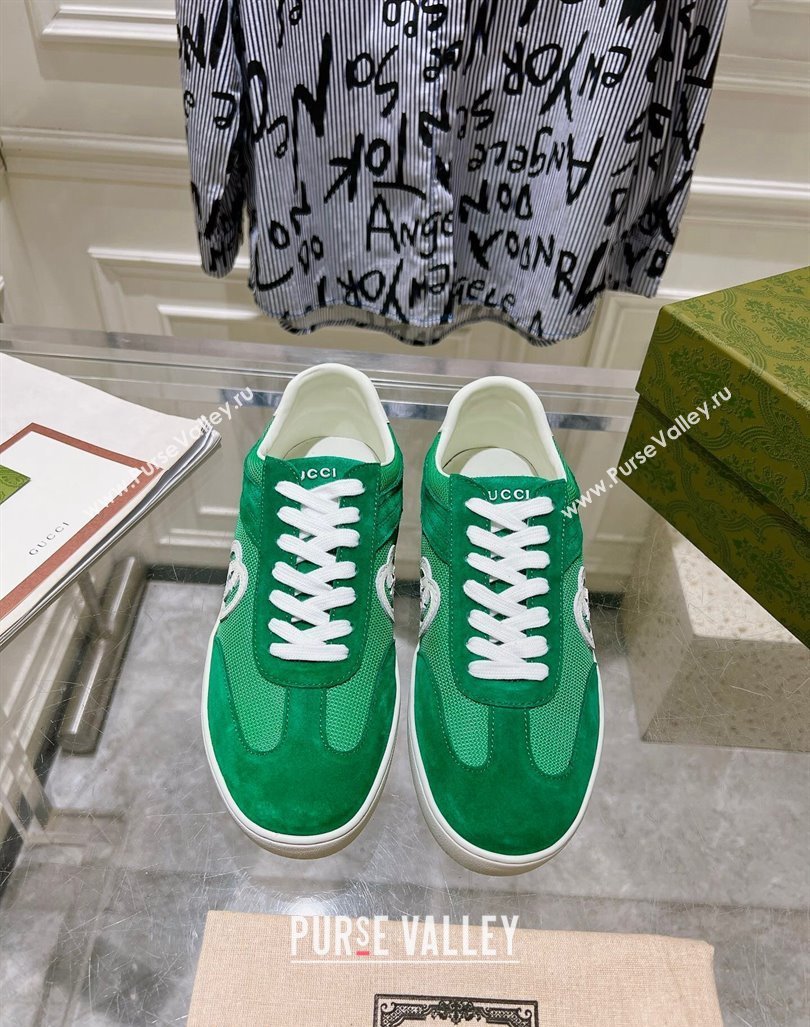 Gucci Interlocking G Sneakers in Suede and Mesh Green 20240605 ‎791742 (MD-240605016)