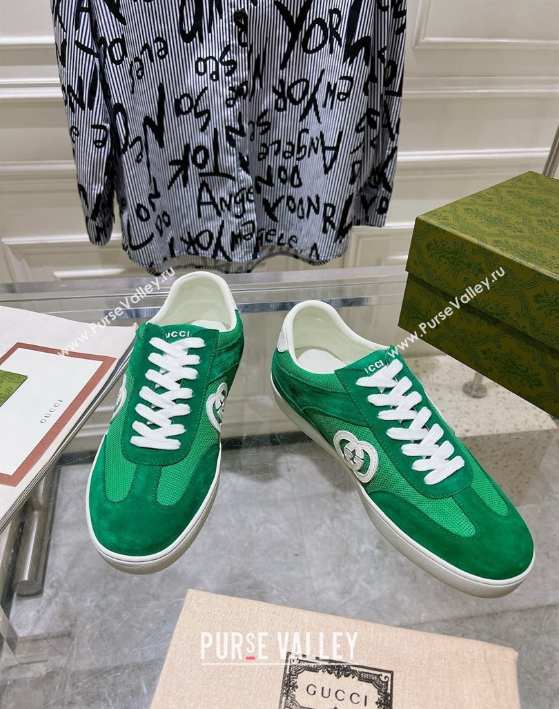 Gucci Interlocking G Sneakers in Suede and Mesh Green 20240605 ‎791742 (MD-240605016)