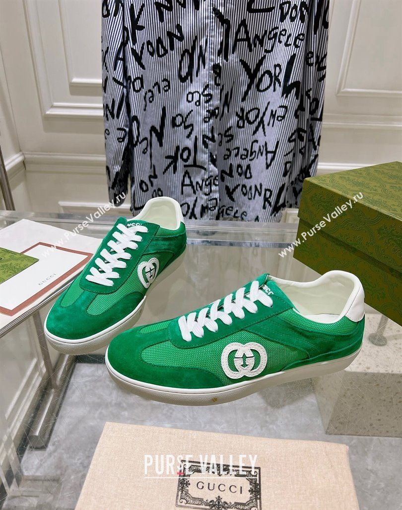 Gucci Interlocking G Sneakers in Suede and Mesh Green 20240605 ‎791742 (MD-240605016)