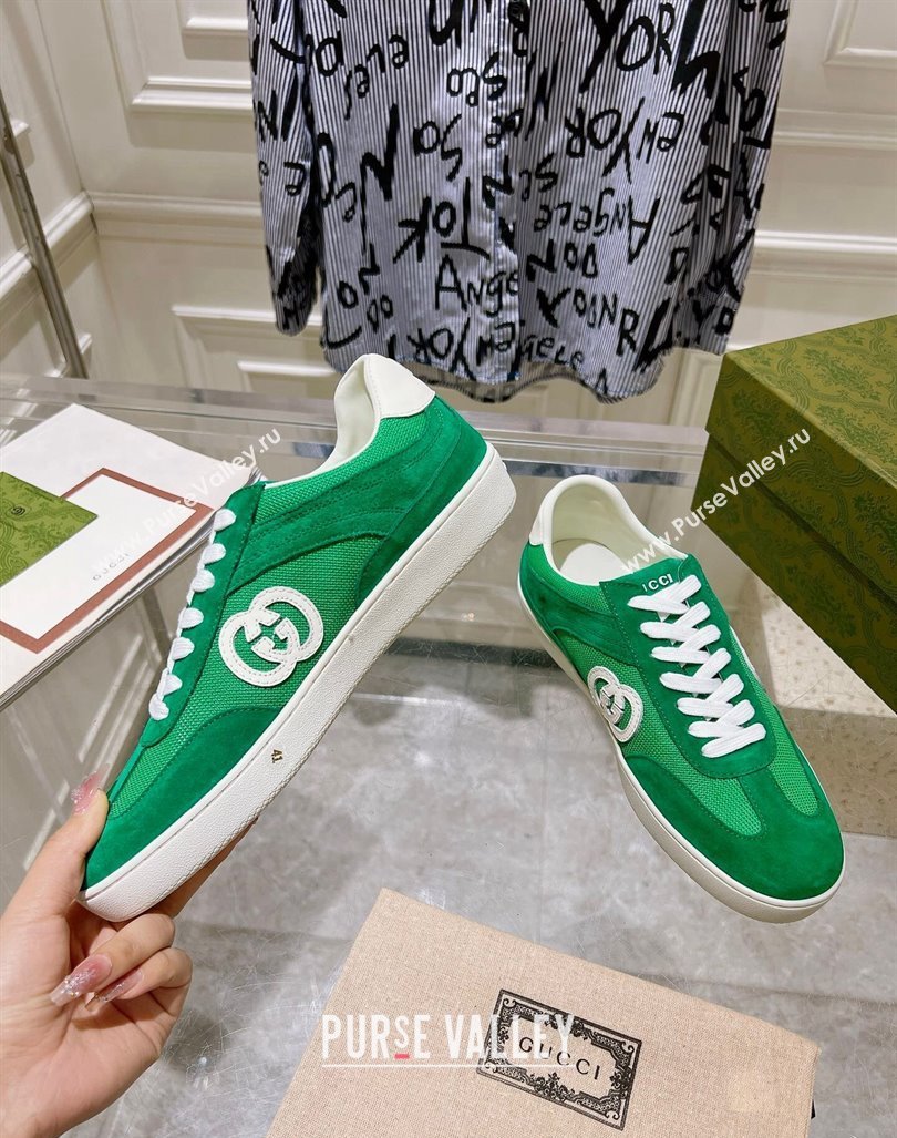 Gucci Interlocking G Sneakers in Suede and Mesh Green 20240605 ‎791742 (MD-240605016)