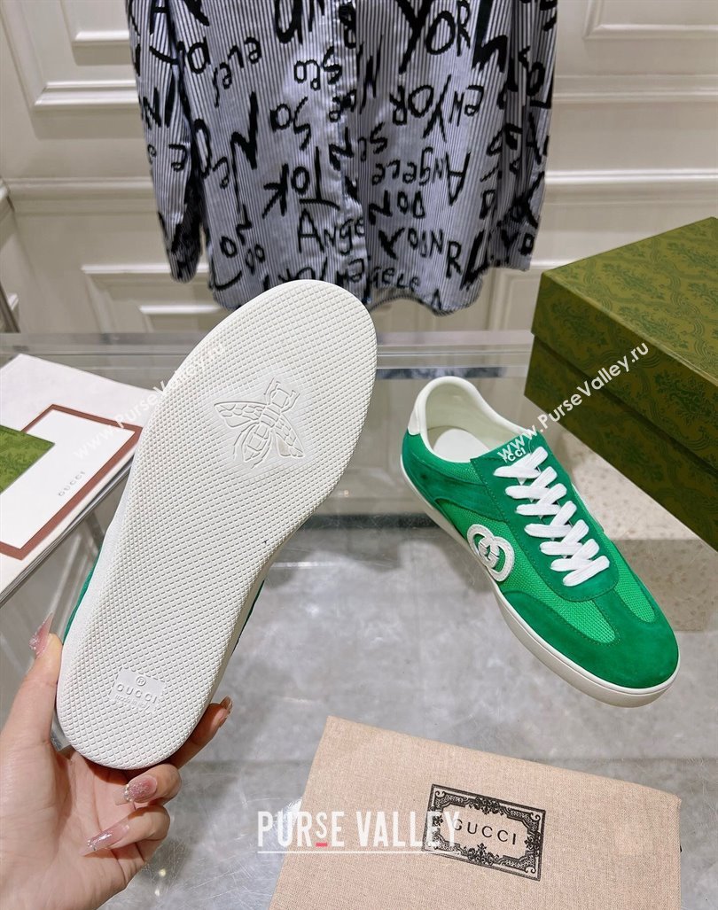 Gucci Interlocking G Sneakers in Suede and Mesh Green 20240605 ‎791742 (MD-240605016)