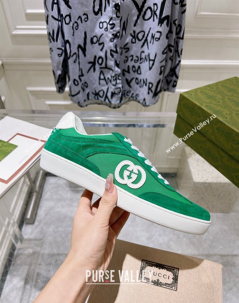 Gucci Interlocking G Sneakers in Suede and Mesh Green 20240605 ‎791742 (MD-240605016)