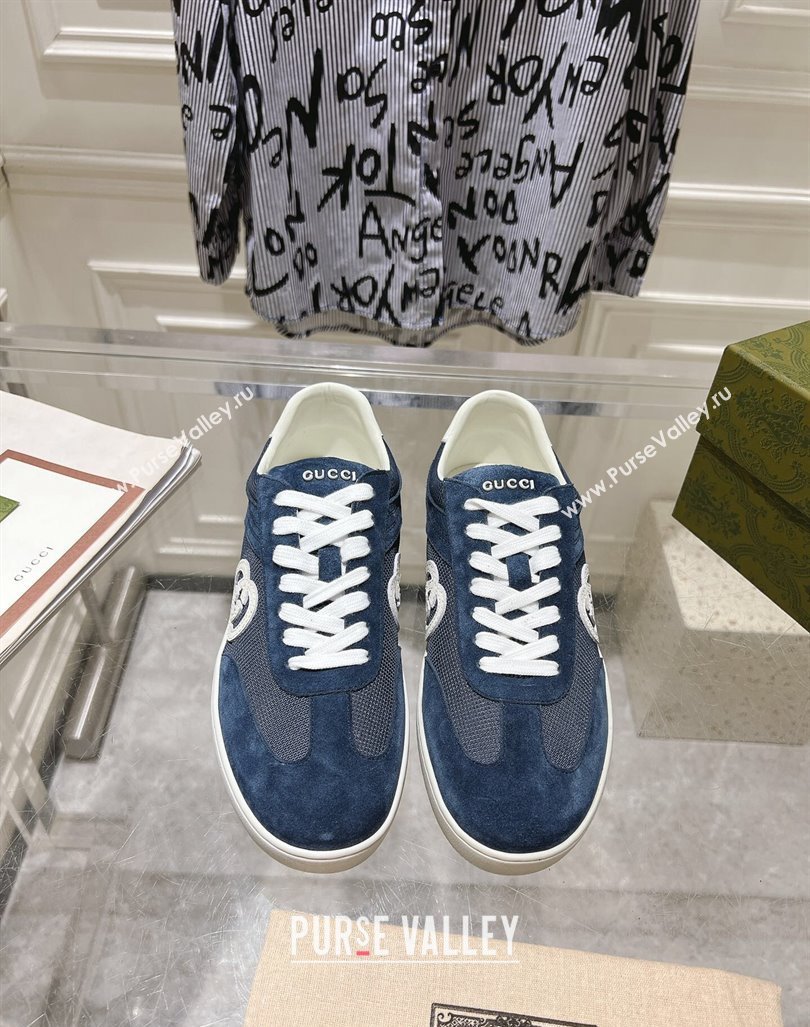 Gucci Interlocking G Sneakers in Suede and Mesh Dark Blue 20240605 ‎791742 (MD-240605017)