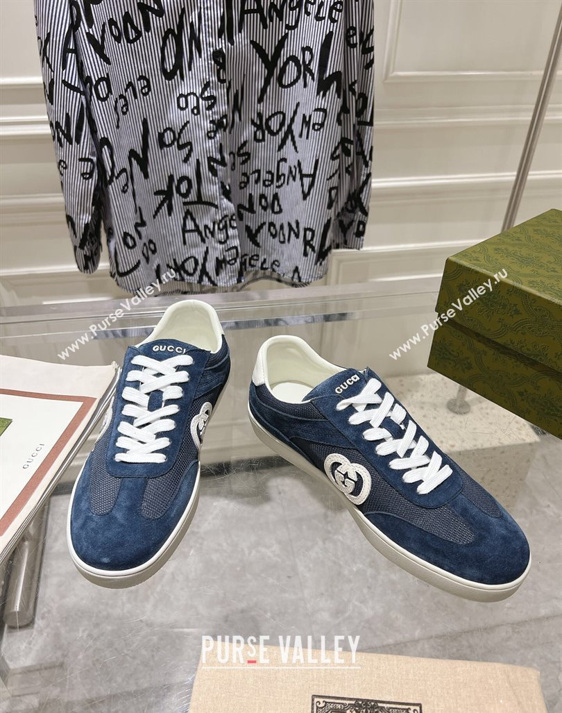 Gucci Interlocking G Sneakers in Suede and Mesh Dark Blue 20240605 ‎791742 (MD-240605017)