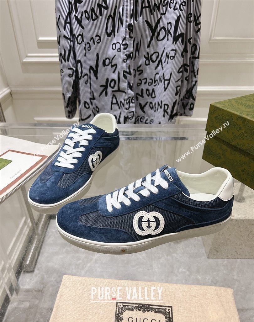 Gucci Interlocking G Sneakers in Suede and Mesh Dark Blue 20240605 ‎791742 (MD-240605017)