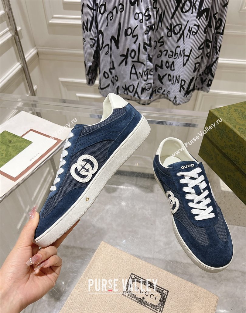 Gucci Interlocking G Sneakers in Suede and Mesh Dark Blue 20240605 ‎791742 (MD-240605017)