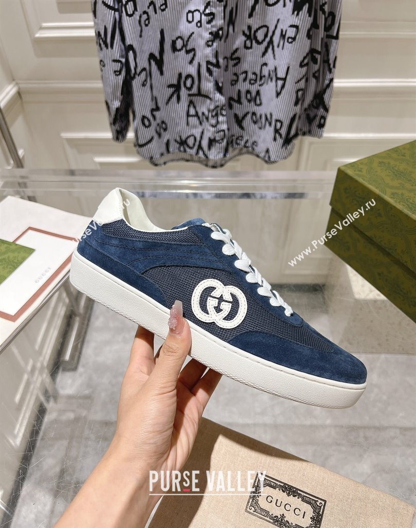 Gucci Interlocking G Sneakers in Suede and Mesh Dark Blue 20240605 ‎791742 (MD-240605017)