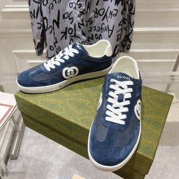 Gucci Interlocking G Sneakers in Suede and Mesh Dark Blue 20240605 ‎791742 (MD-240605017)
