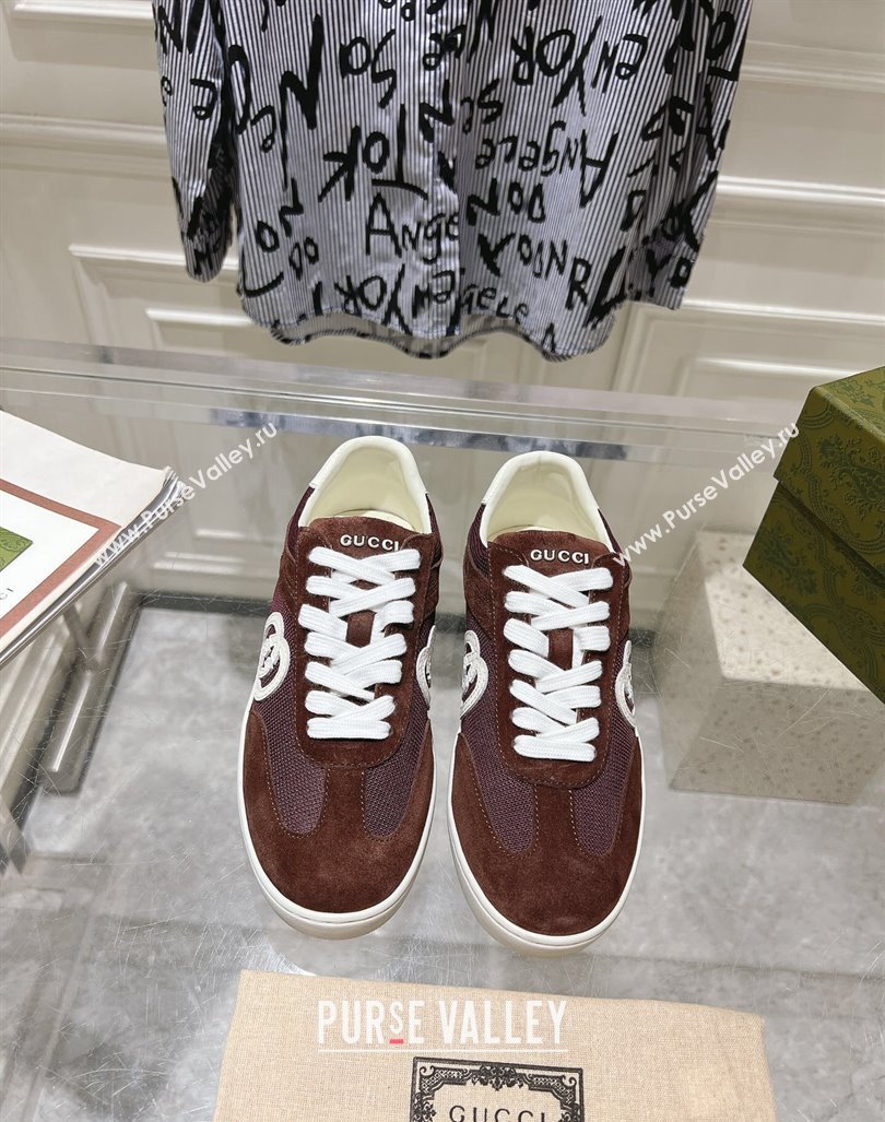 Gucci Interlocking G Sneakers in Suede and Mesh Brown 20240605 ‎791742 (MD-240605018)