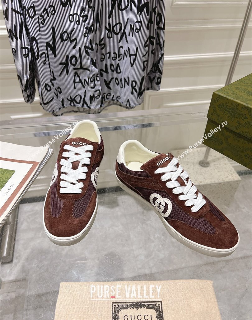 Gucci Interlocking G Sneakers in Suede and Mesh Brown 20240605 ‎791742 (MD-240605018)