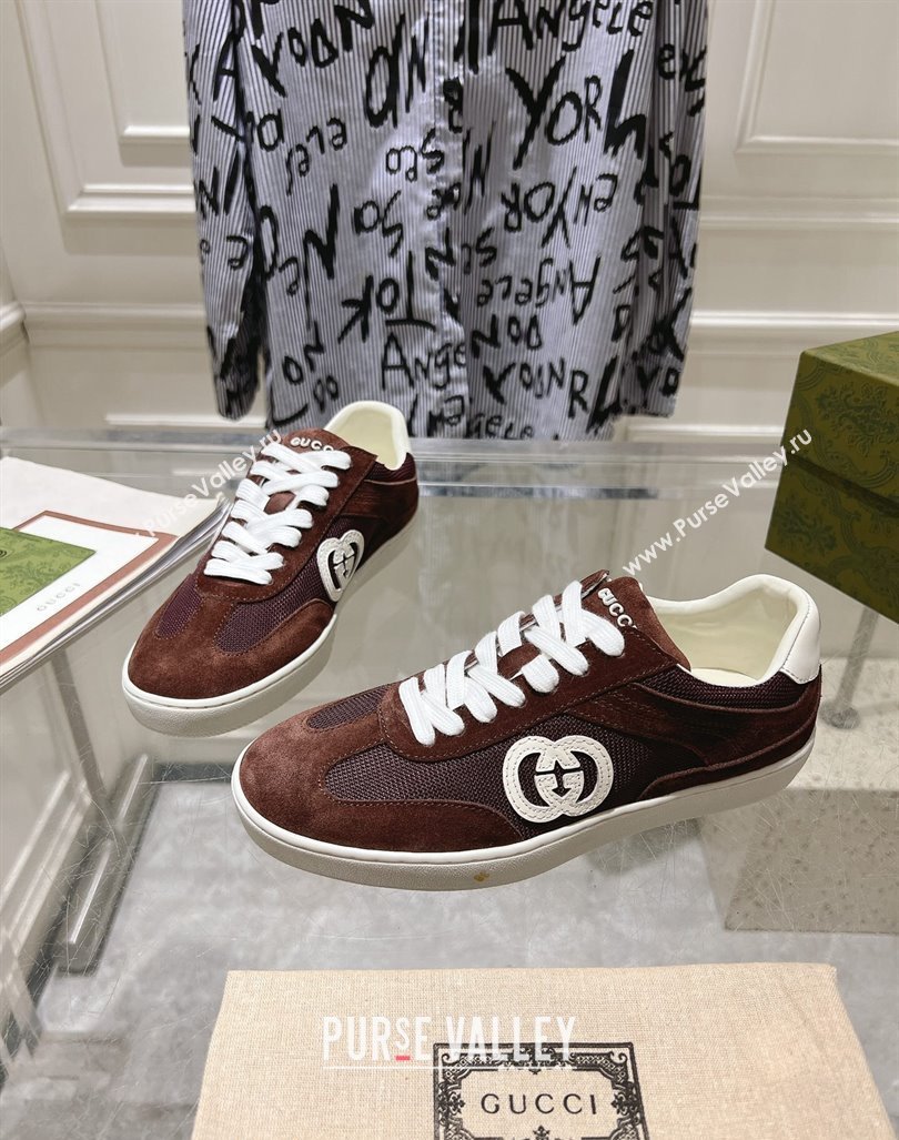 Gucci Interlocking G Sneakers in Suede and Mesh Brown 20240605 ‎791742 (MD-240605018)