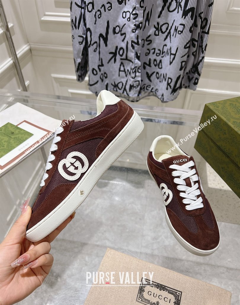 Gucci Interlocking G Sneakers in Suede and Mesh Brown 20240605 ‎791742 (MD-240605018)