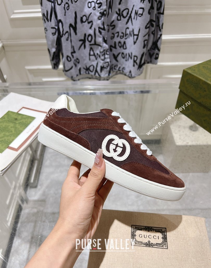 Gucci Interlocking G Sneakers in Suede and Mesh Brown 20240605 ‎791742 (MD-240605018)