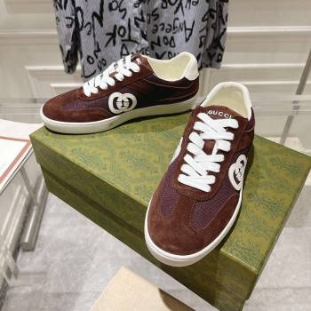 Gucci Interlocking G Sneakers in Suede and Mesh Brown 20240605 ‎791742 (MD-240605018)