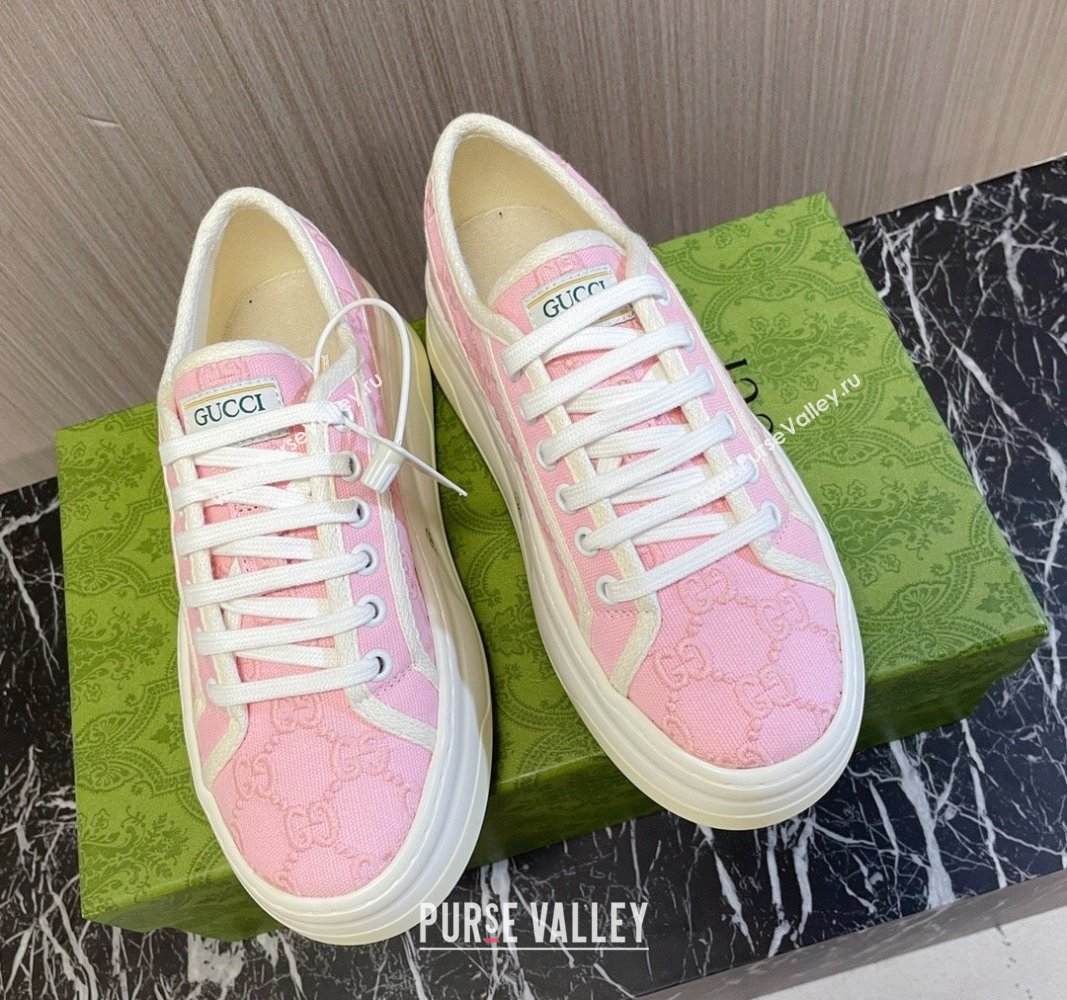 Gucci Tennis 1977 GG Embroidered Canvas Low-top Platform Sneakers 5cm Pink 2024 0605 (MD-240605002)