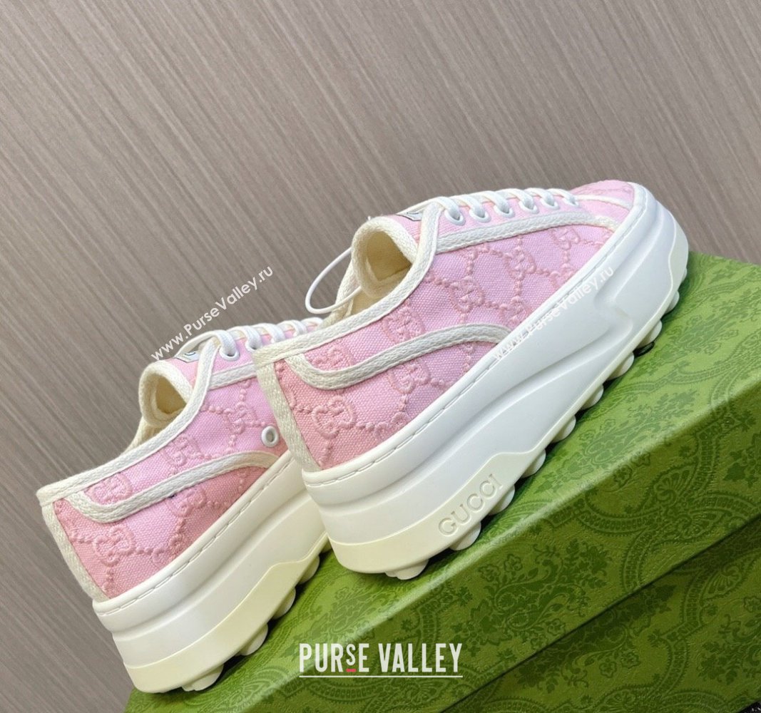 Gucci Tennis 1977 GG Embroidered Canvas Low-top Platform Sneakers 5cm Pink 2024 0605 (MD-240605002)