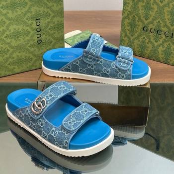 Gucci GG Denim Flat Slides Sandal with Strap Blue2 2024 0605 (MD-240605021)