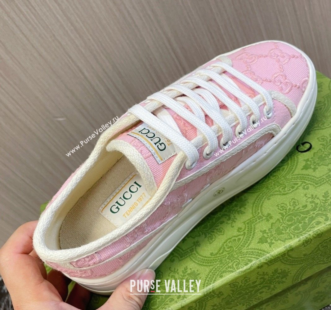 Gucci Tennis 1977 GG Embroidered Canvas Low-top Platform Sneakers 5cm Pink 2024 0605 (MD-240605002)