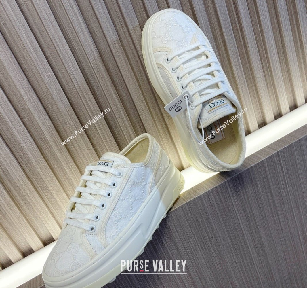 Gucci Tennis 1977 GG Embroidered Canvas Low-top Platform Sneakers 5cm White 2024 0605 (MD-240605003)