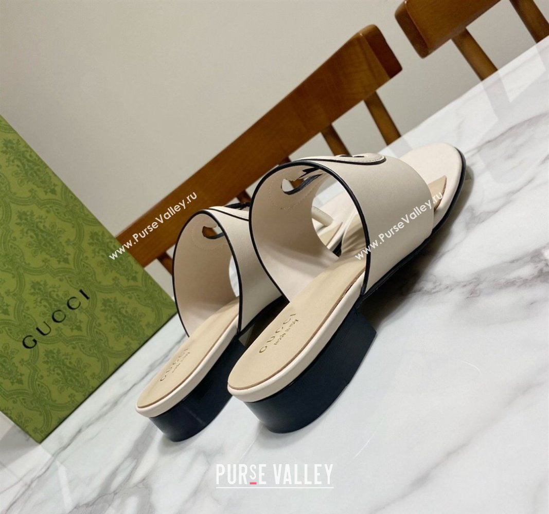 Gucci Leather Flat Thong Slide Sandals with Cutout Interlocking G White 2024 0605 (MD-240605044)