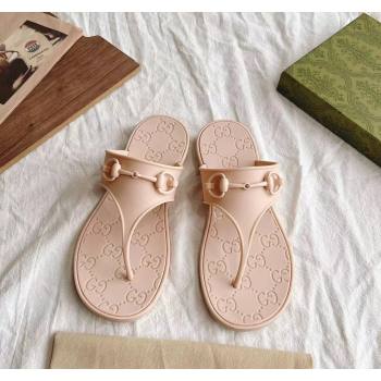 Gucci Rubber Flat Thong Slide Sandals with Horsebit Nude Pink 2024 0605 (GDX-240605046)