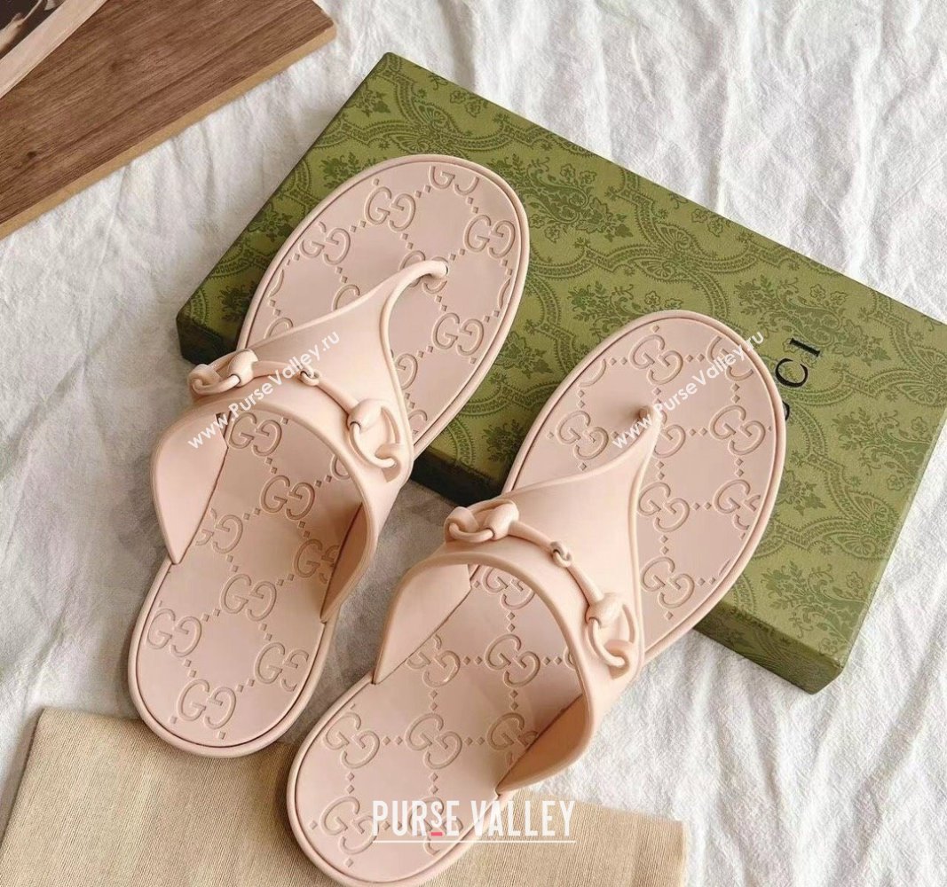 Gucci Rubber Flat Thong Slide Sandals with Horsebit Nude Pink 2024 0605 (GDX-240605046)