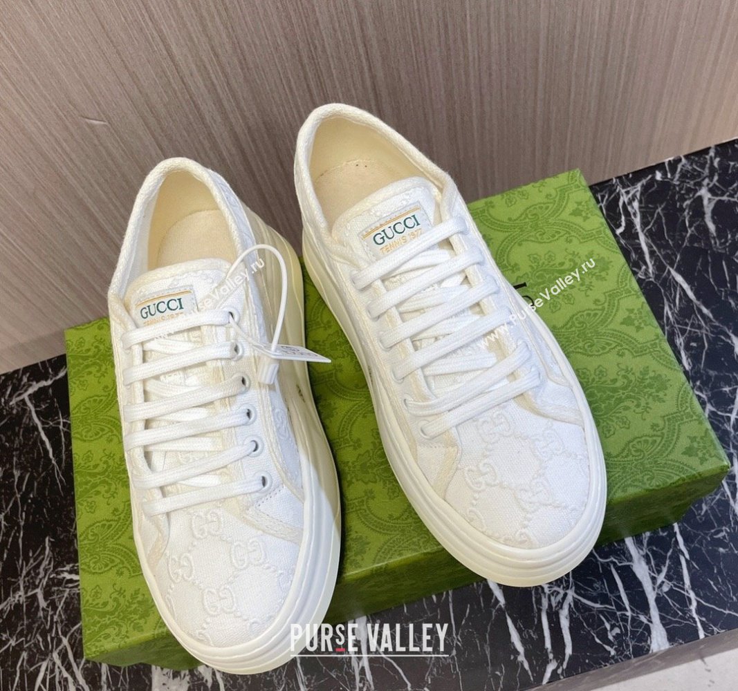 Gucci Tennis 1977 GG Embroidered Canvas Low-top Platform Sneakers 5cm White 2024 0605 (MD-240605003)